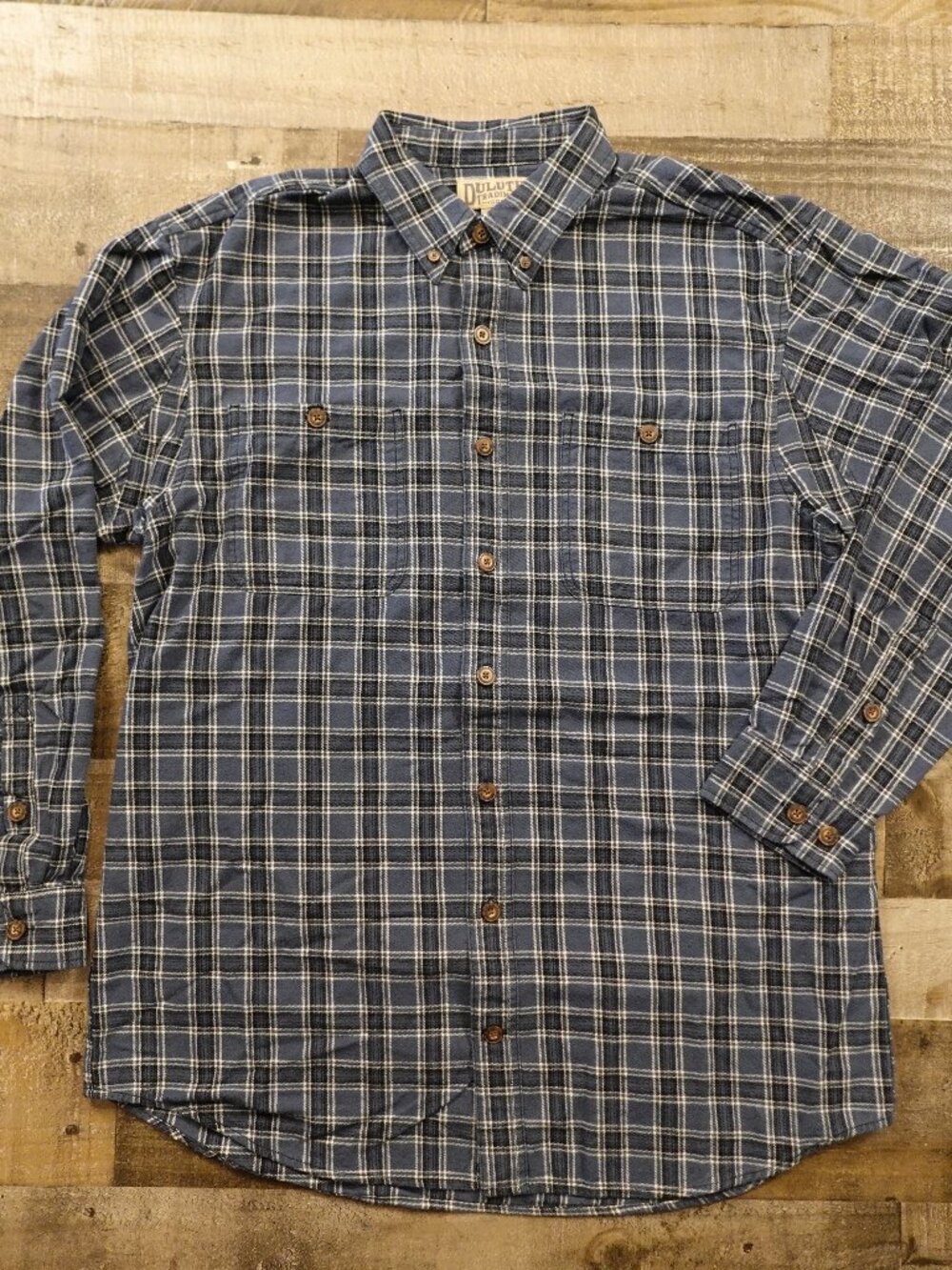 Duluth Trading Free Swingin’ Flannel Shirt Men’s Large Tall Blue Plaid Relaxed